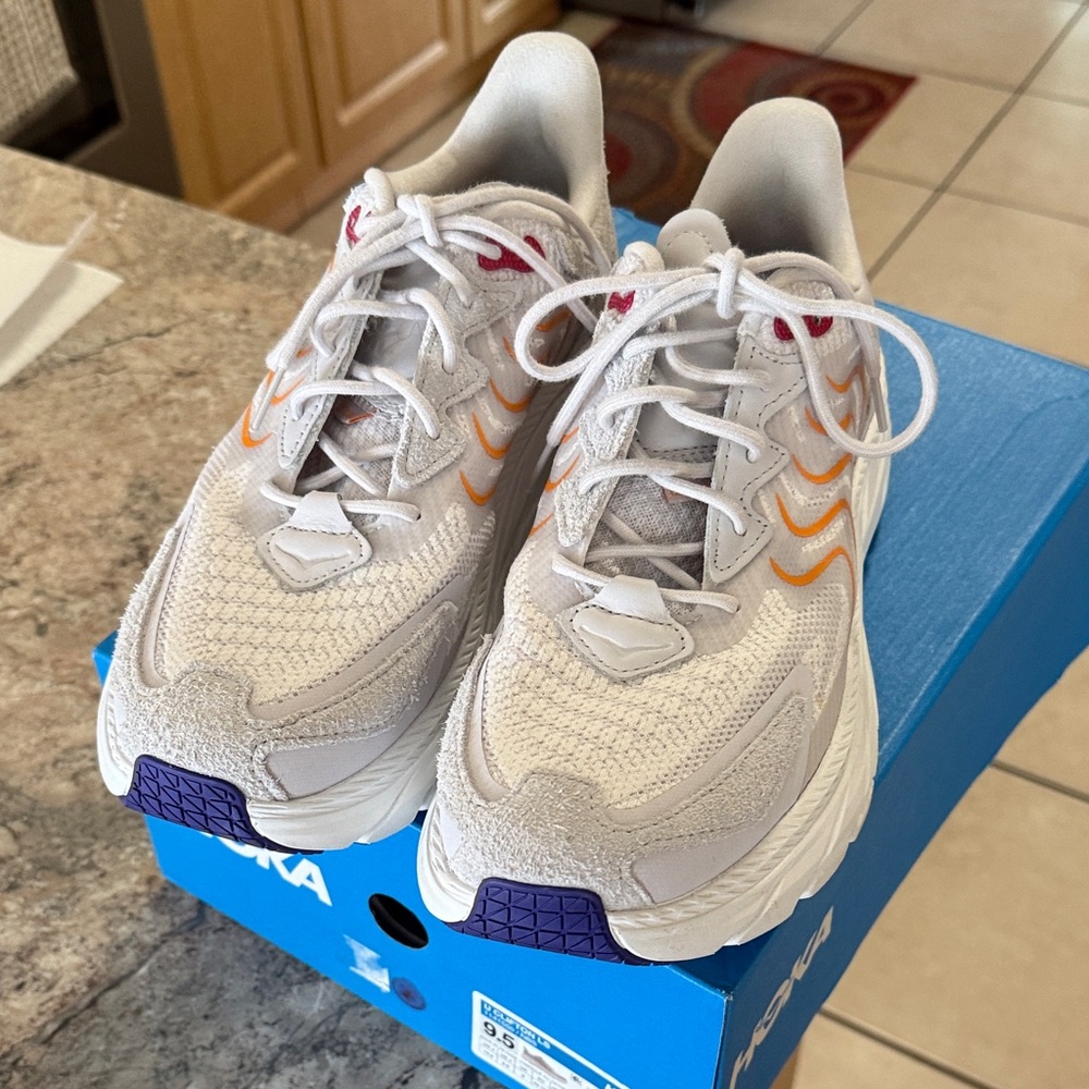 Hoka One One Men's White Running Sneakers with Orange & Purple Accents